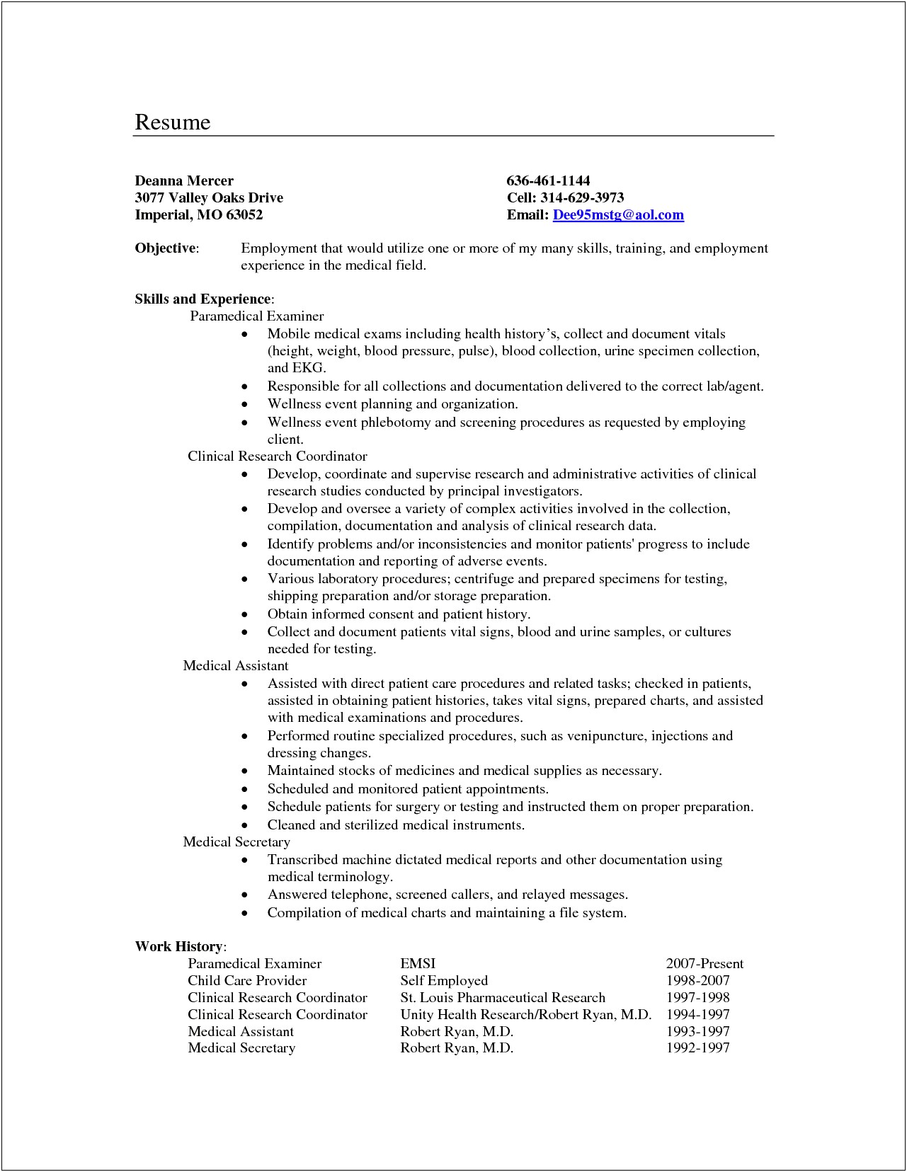 Good Resume Objectives For Medical Field