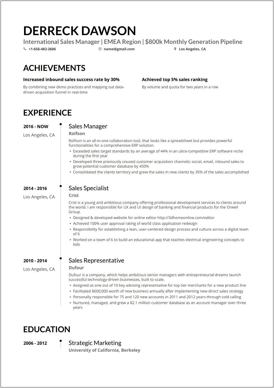 Good Resume Objectives For Sales Manager