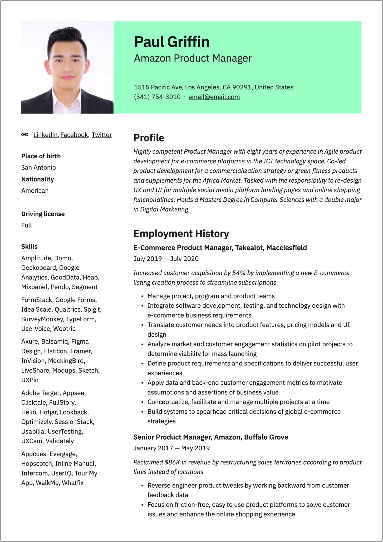 Good Resume Sample For Amazon Technical Position