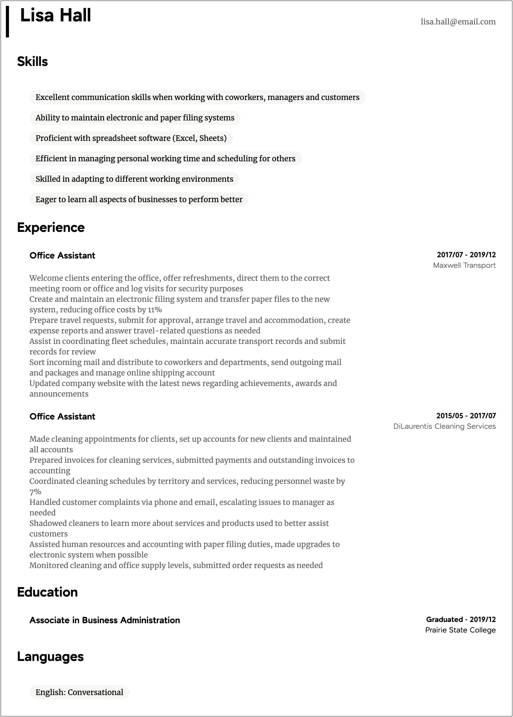 Good Resume Summary For Office Assistant