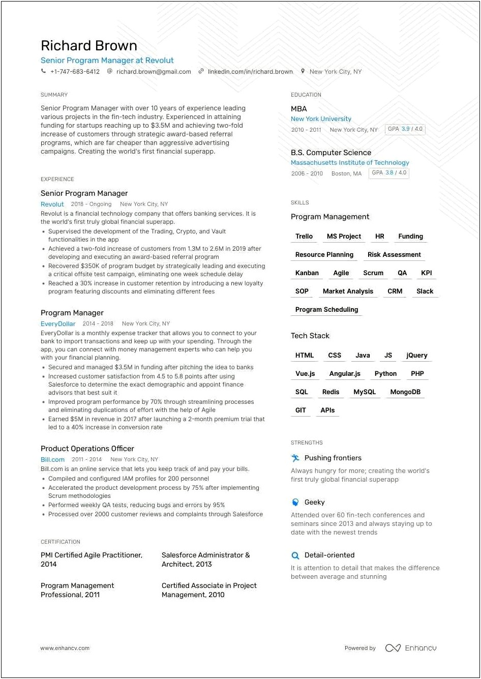 Good Resume Summary For Program Manager