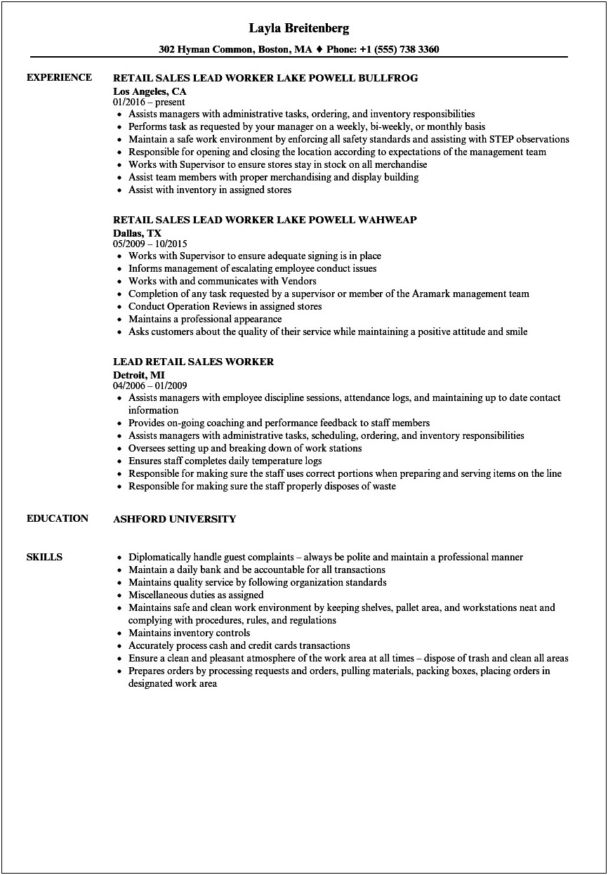 Good Resumes For Retail Jobs