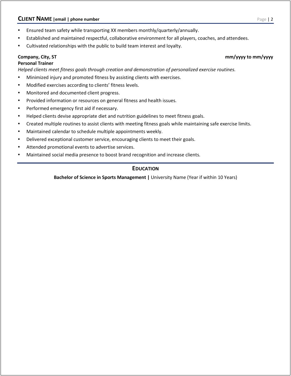 Good Skills For A Coach Resume