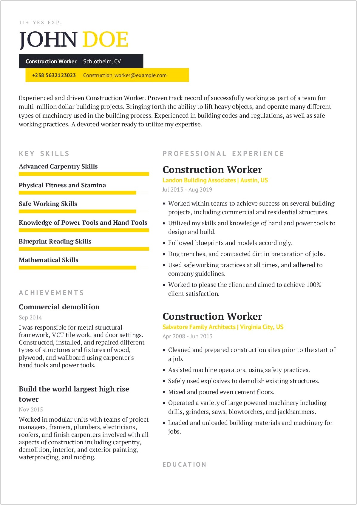 Good Skills For A Construction Resume