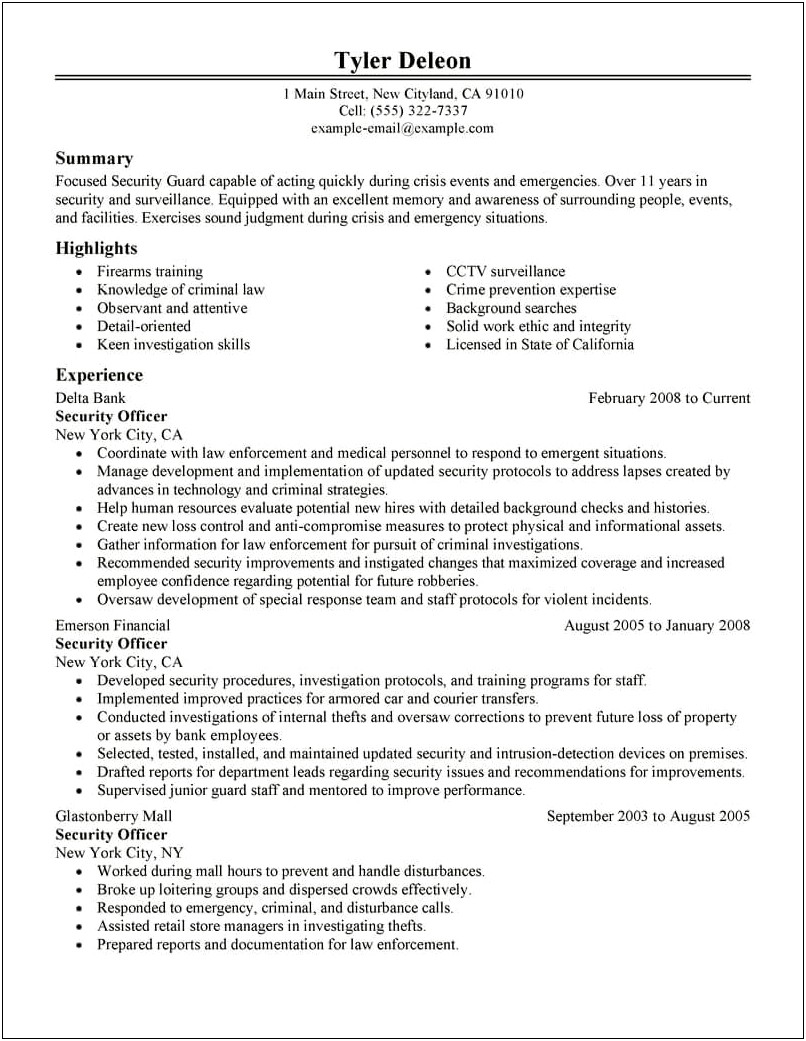 Good Skills For Security Resume