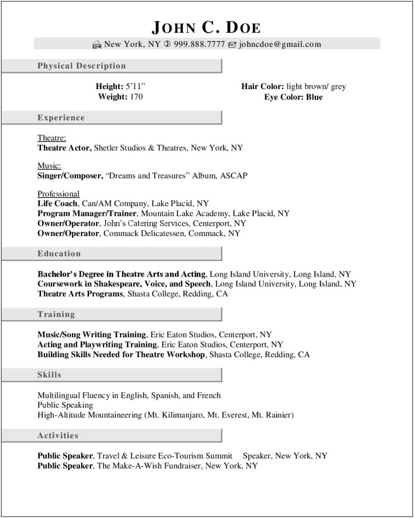Good Skills To Have Acting Resume