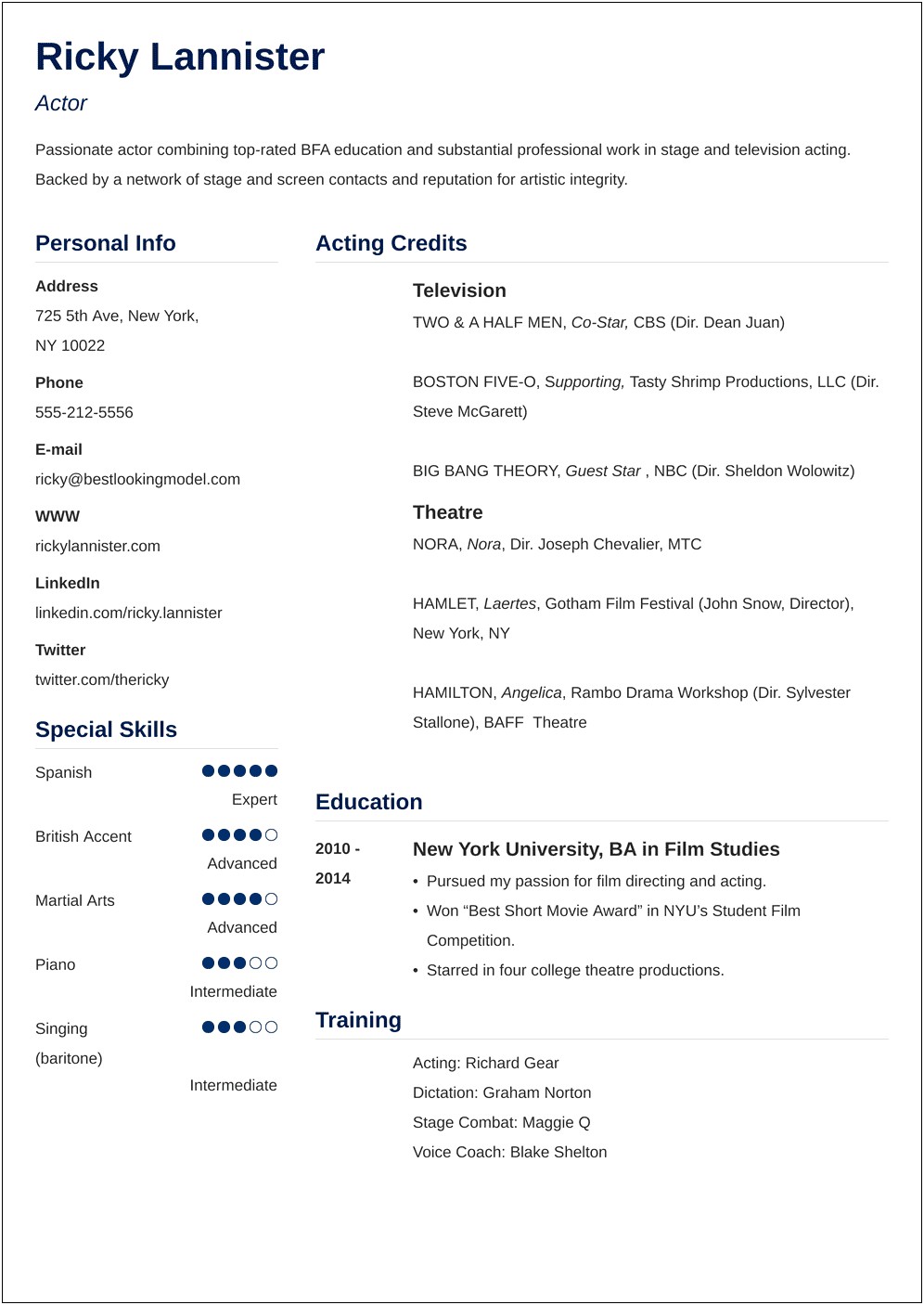 Good Special Skills For Acting Resume