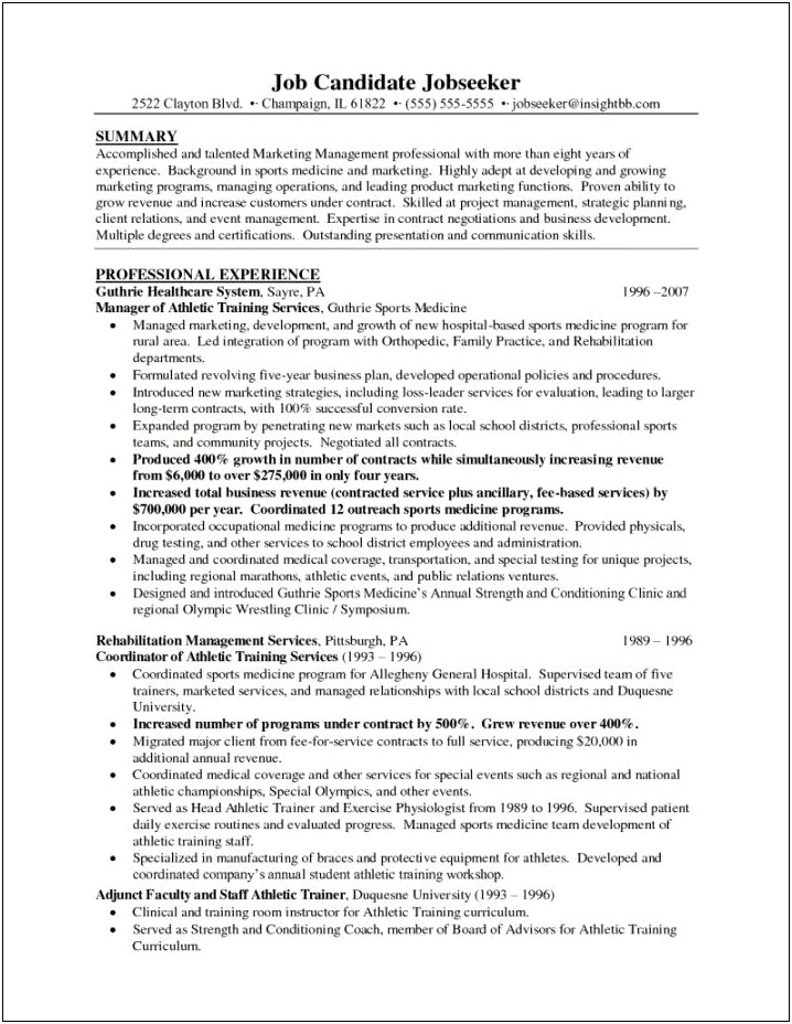 Good Sport Management Resume Examples