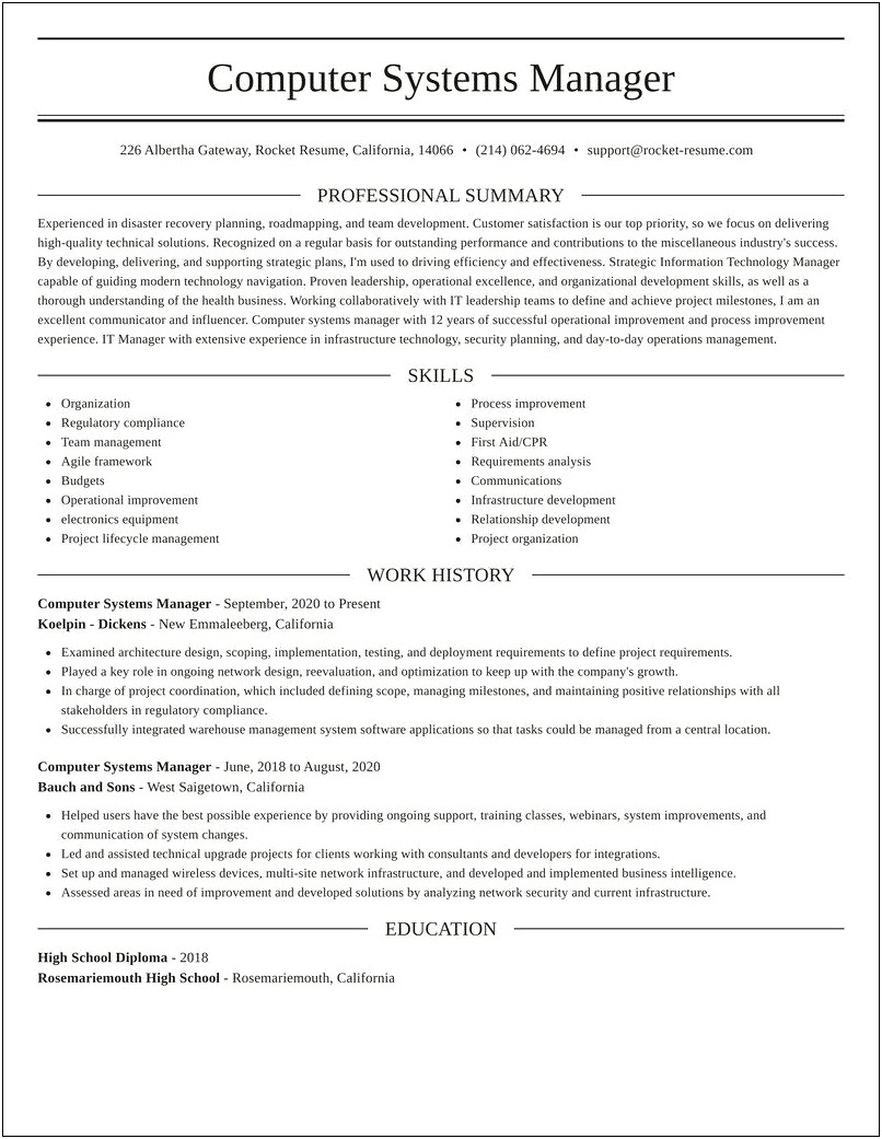 Good Summary For A Resume For Systems Manager