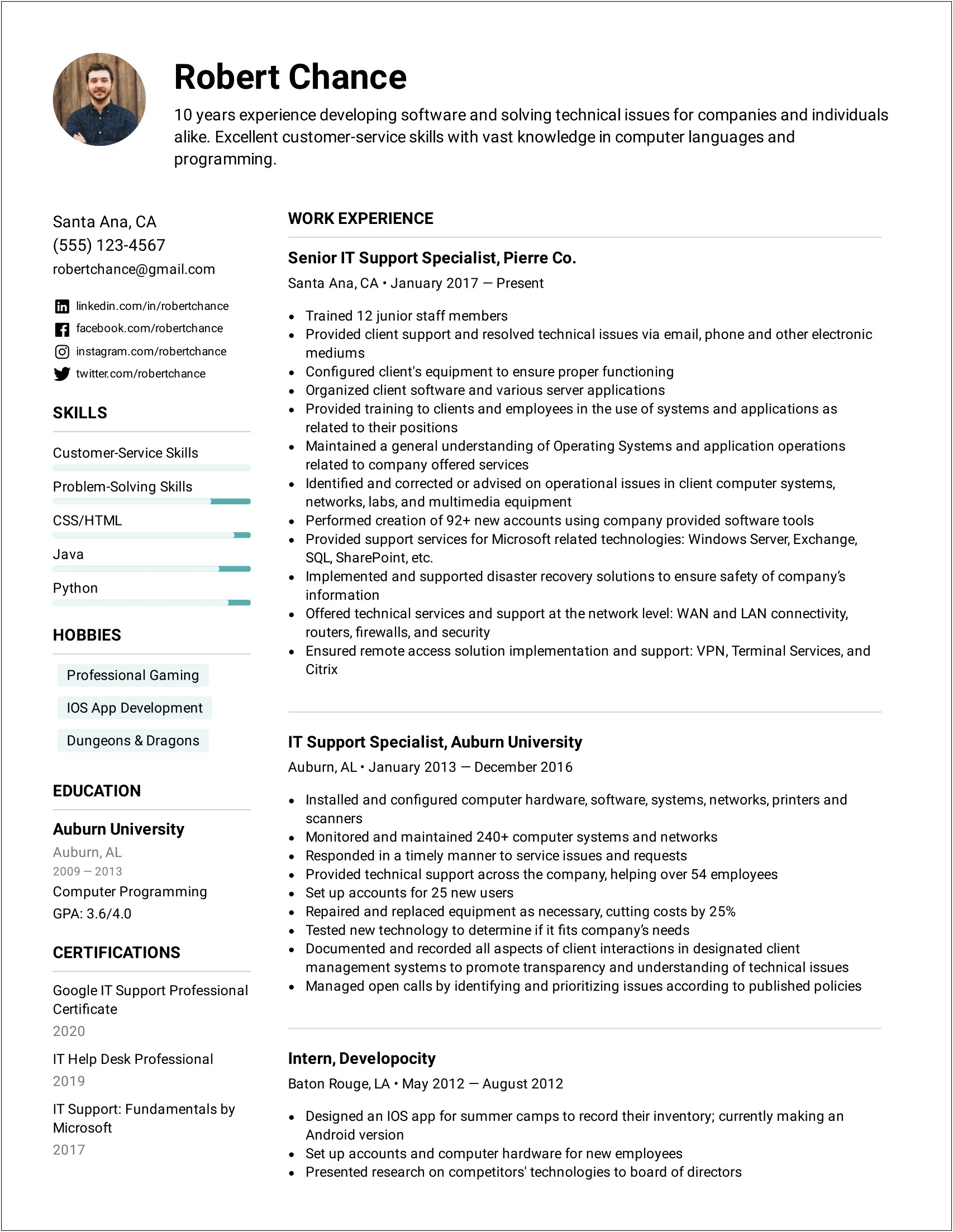 Good Technical Support Resume Sample