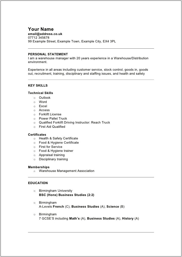 Good Warehouse Manager Resume Examples
