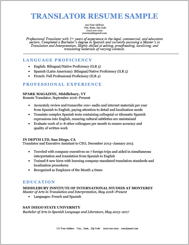 Good Way To Say Bilingual In Resume
