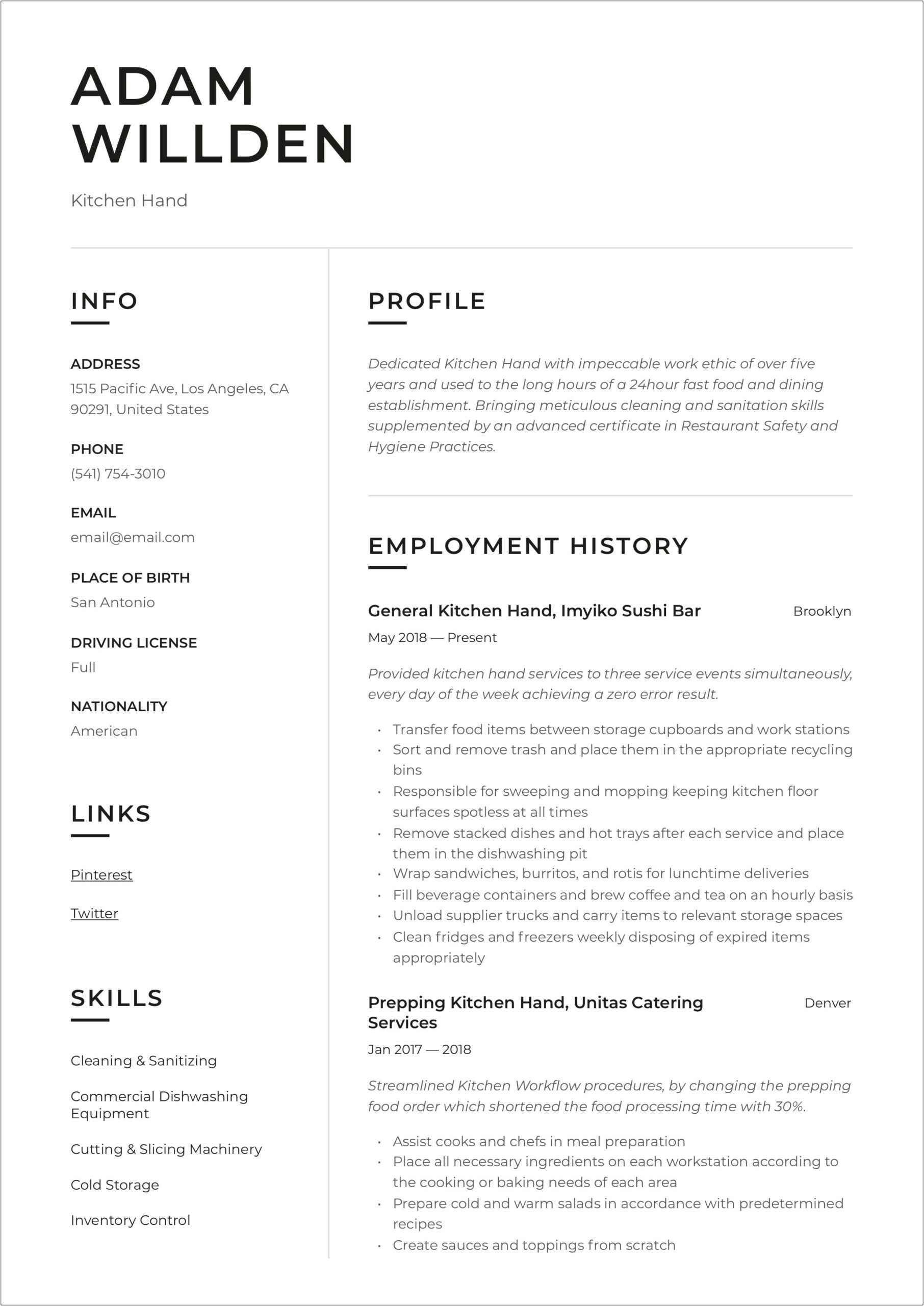 Good With Hands On Skill Resume