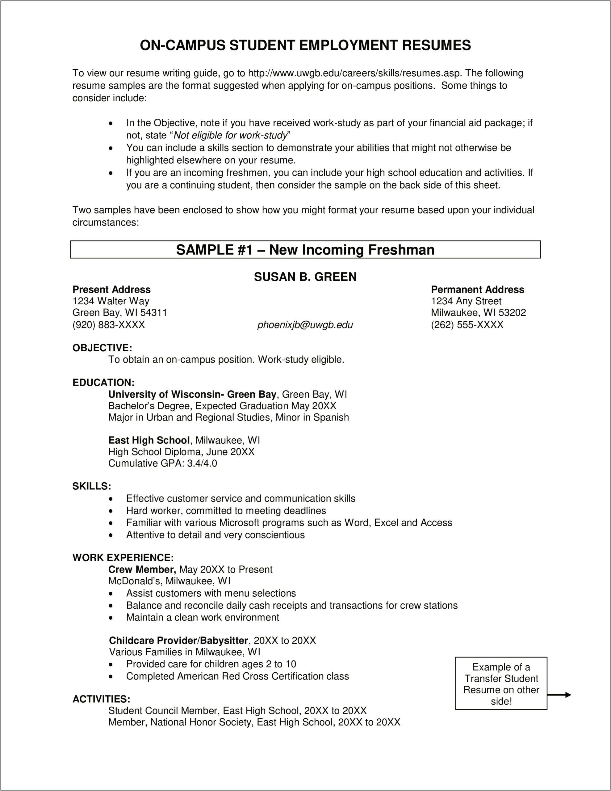Good Word For Transfer In A Resume