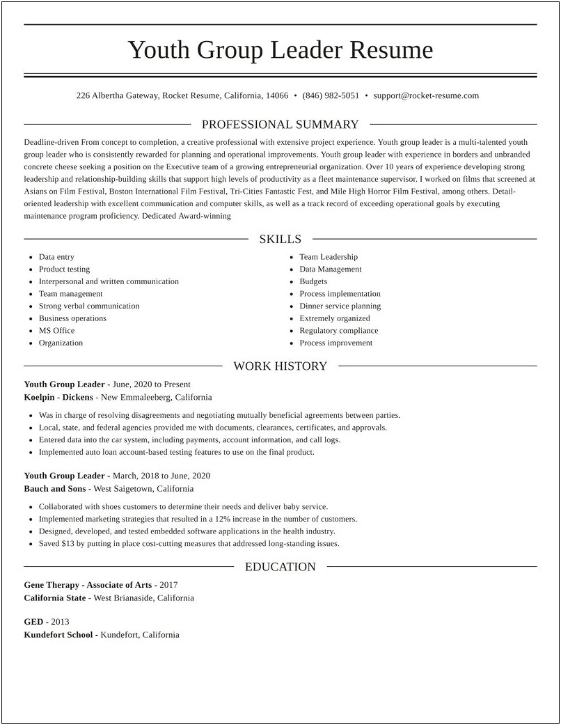 Good Youth Ministry Resume Examples