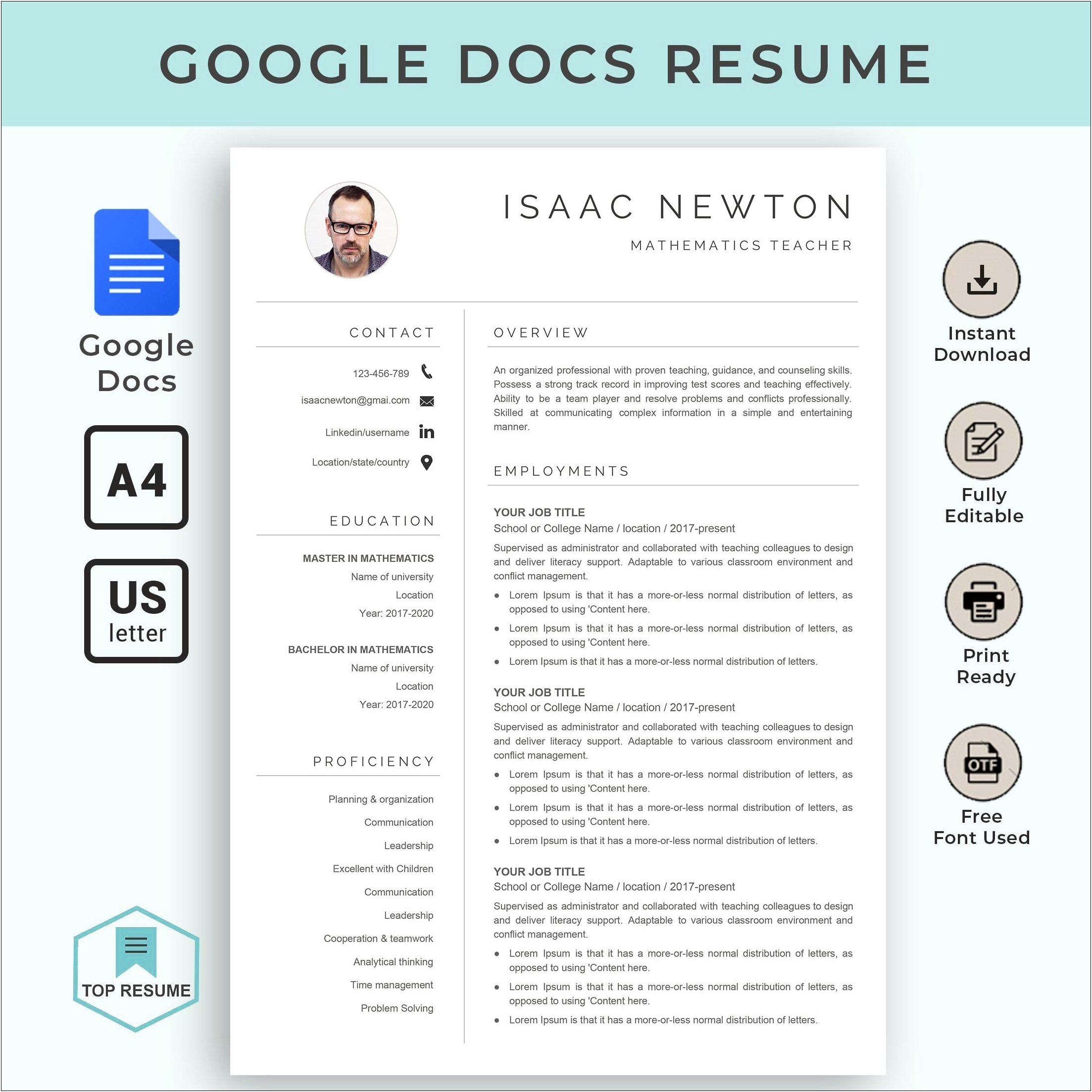 Google Docs Resume And Cover Letter Template