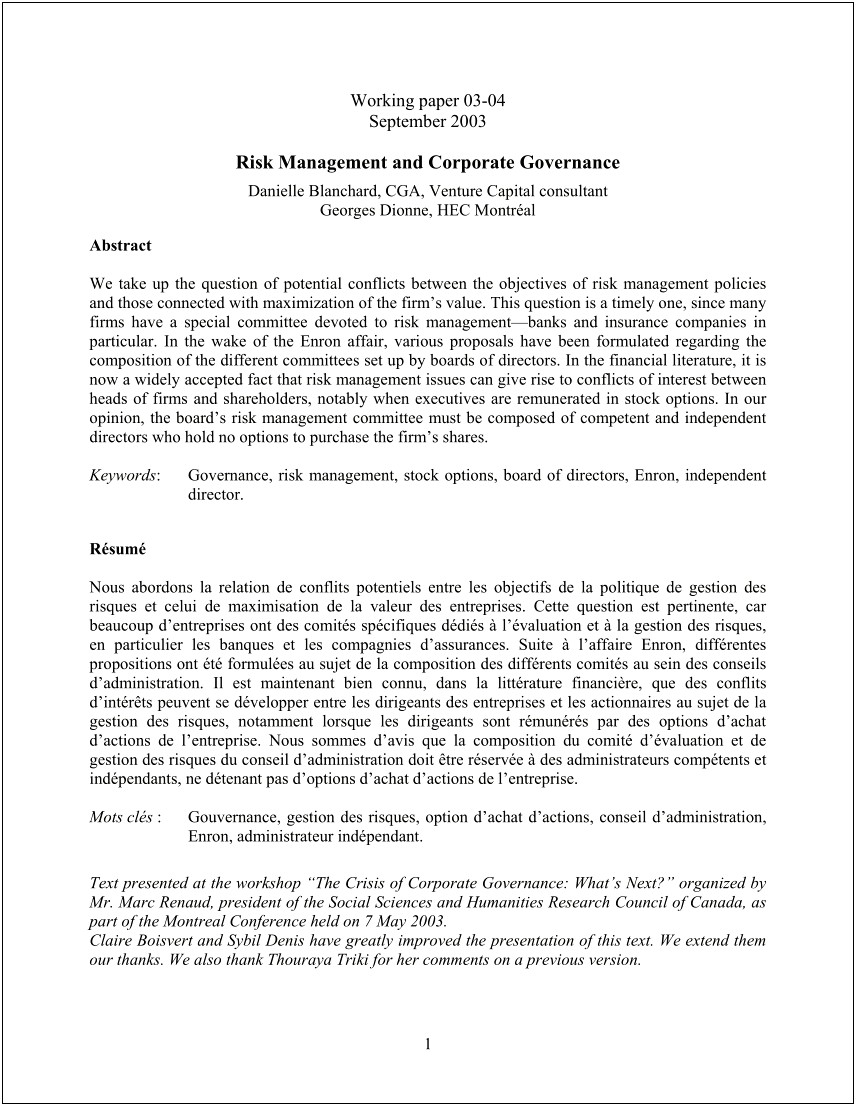 Governance Risk And Compliance Sample Resume