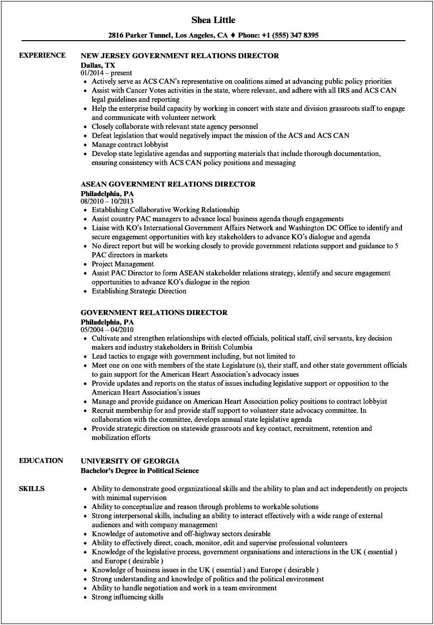 Government And Public Policy Resume Examples