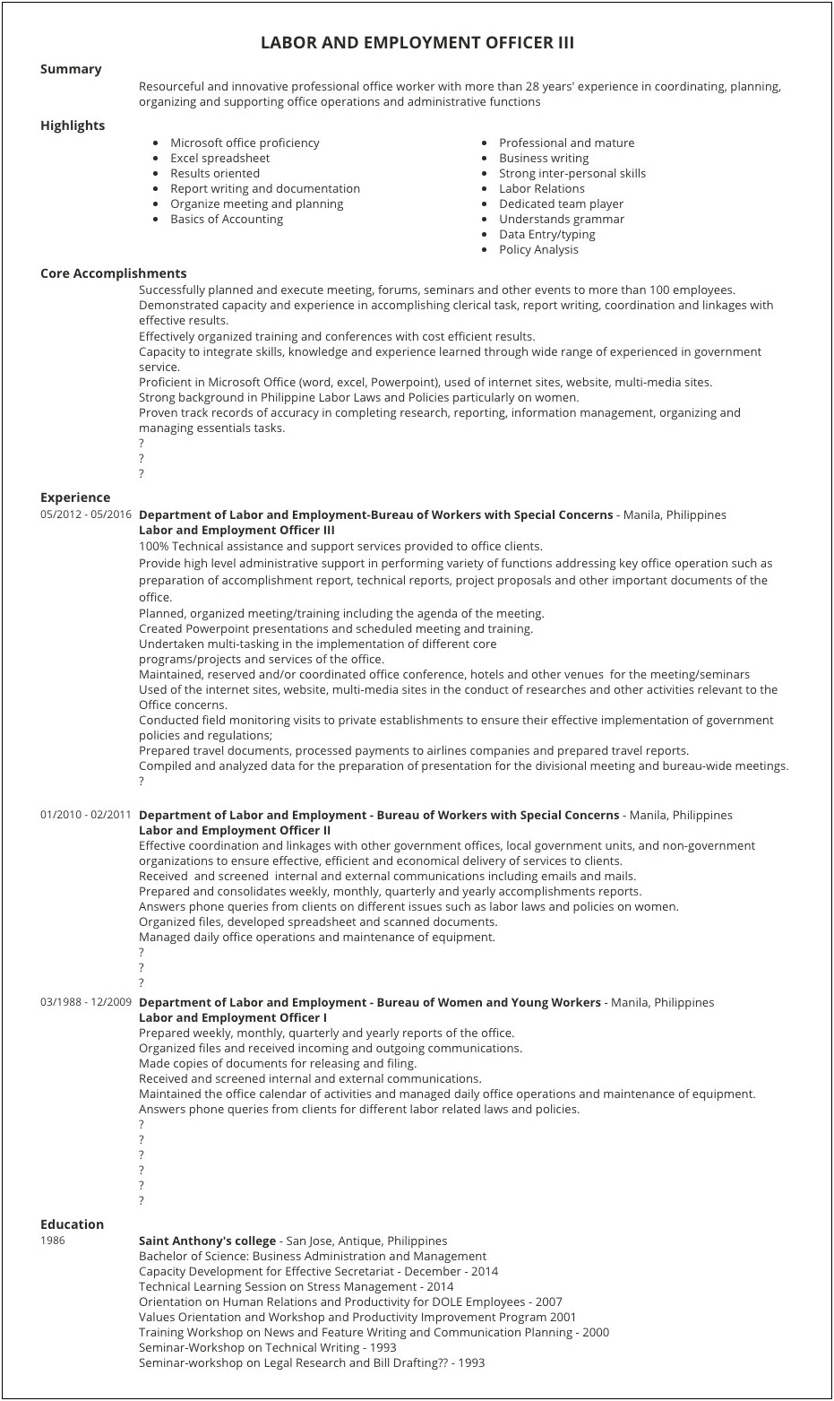 Government Relations Officer Resume Sample