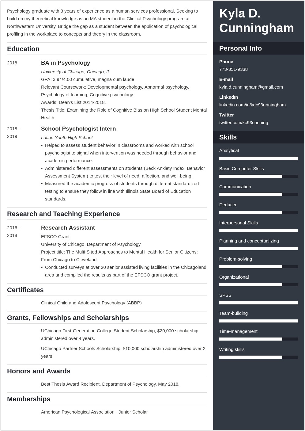 Grad School Application Resume Examples