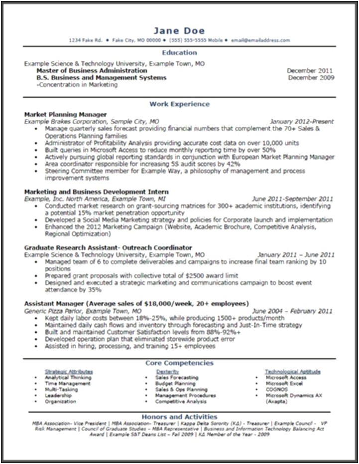 Grad School Application Science Resume Sample