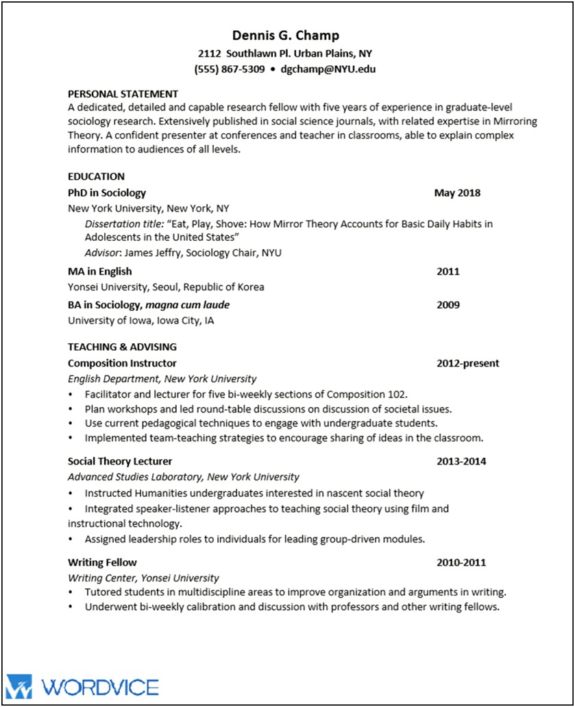 Grad School Resume Qualifications Example