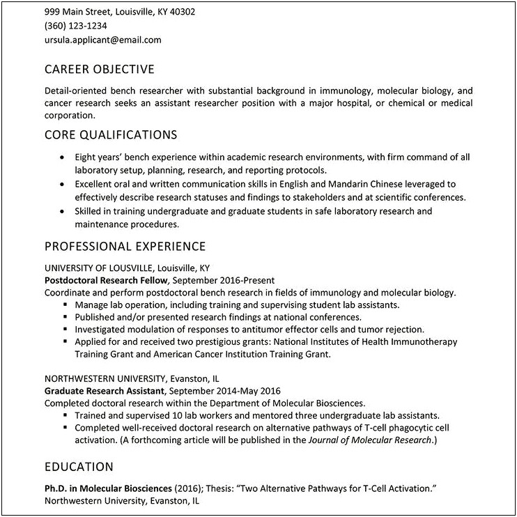 Graduate Research Assistant Resume Example