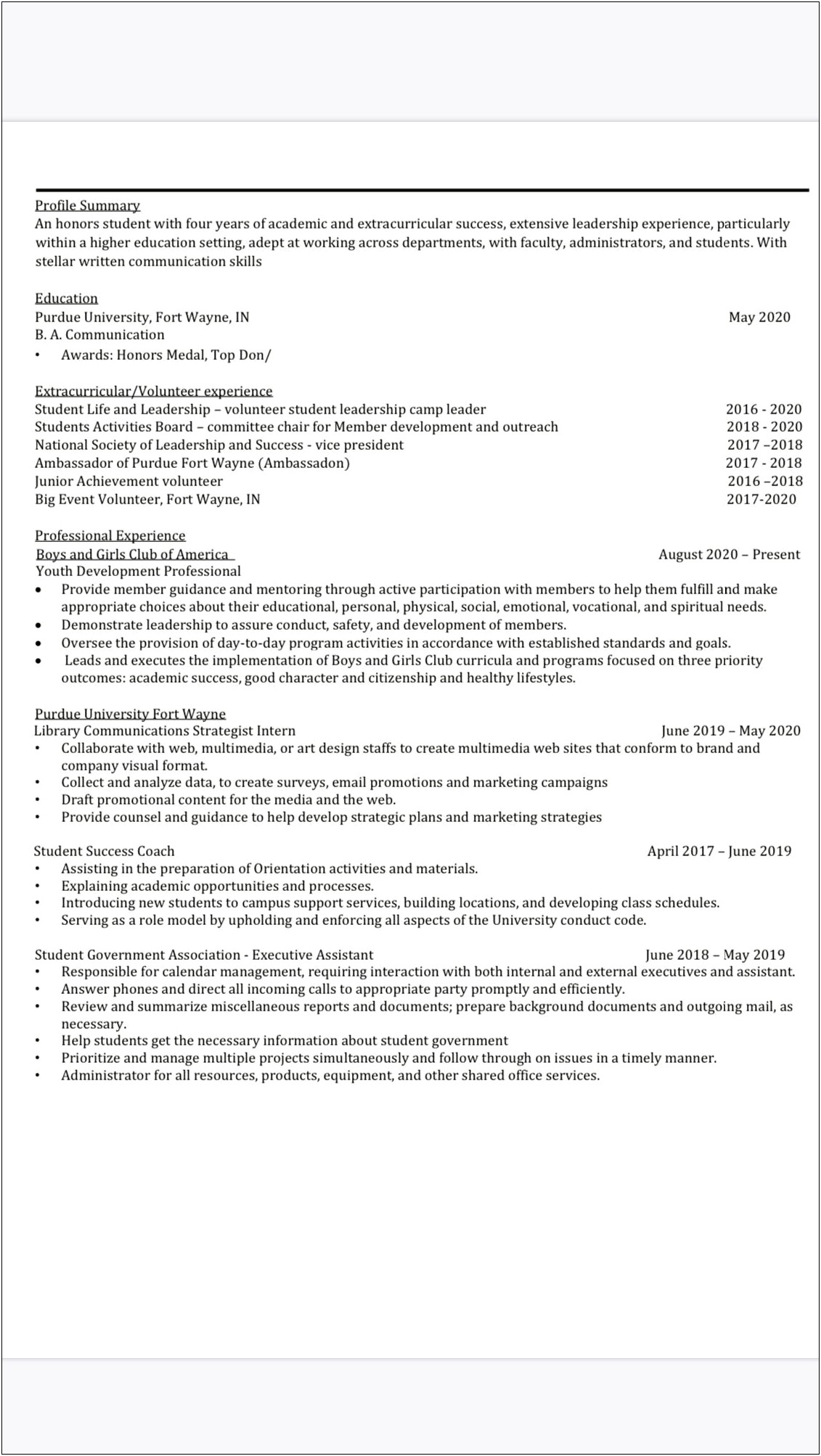 Graduate School Application Resume Or Cv