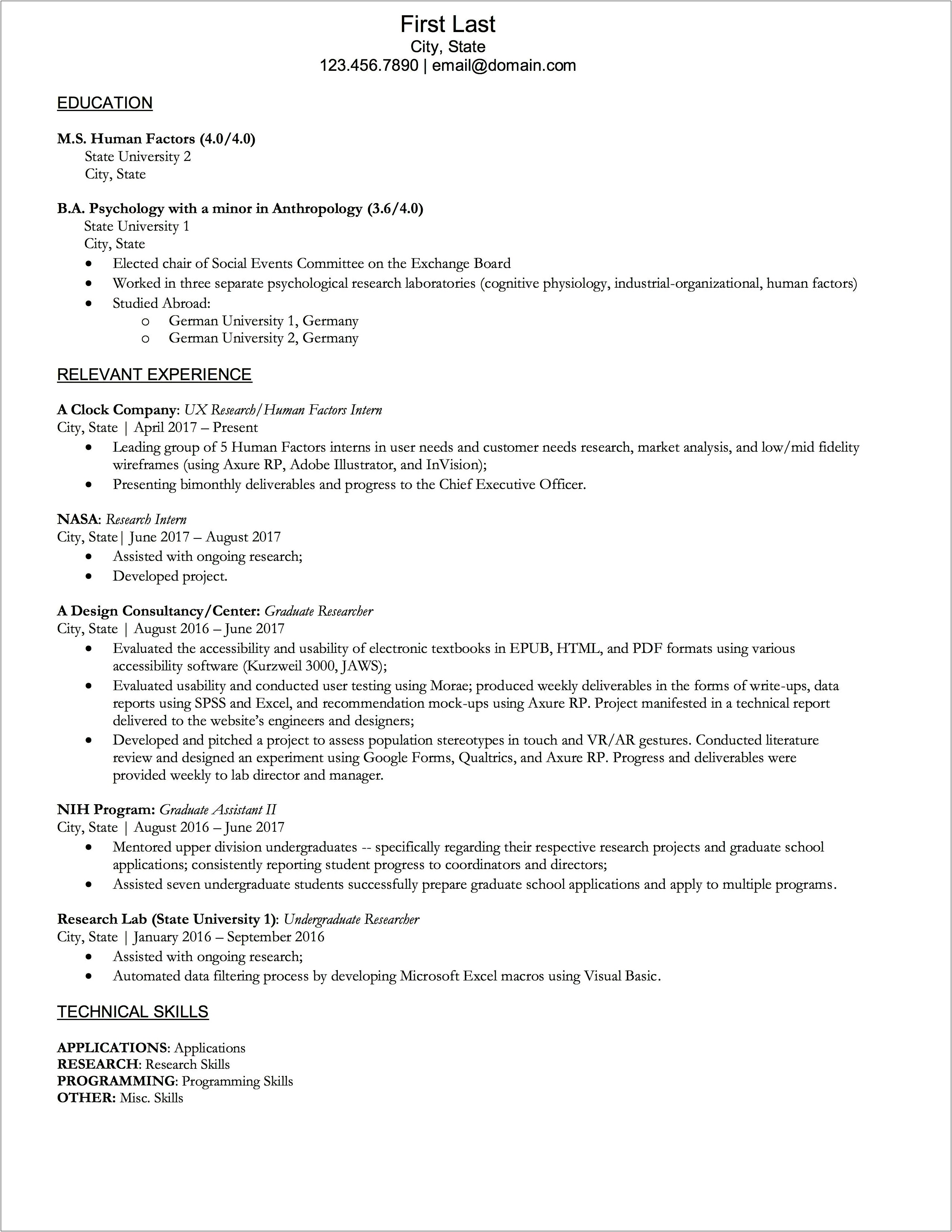 Graduate School Resume For Nontraditional Students