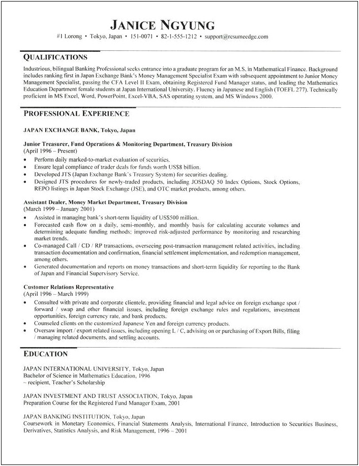 Graduate Student Resume For Masters Application Sample