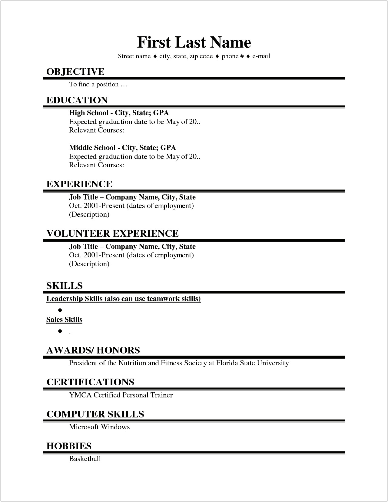 Graduated First In High School On Resume