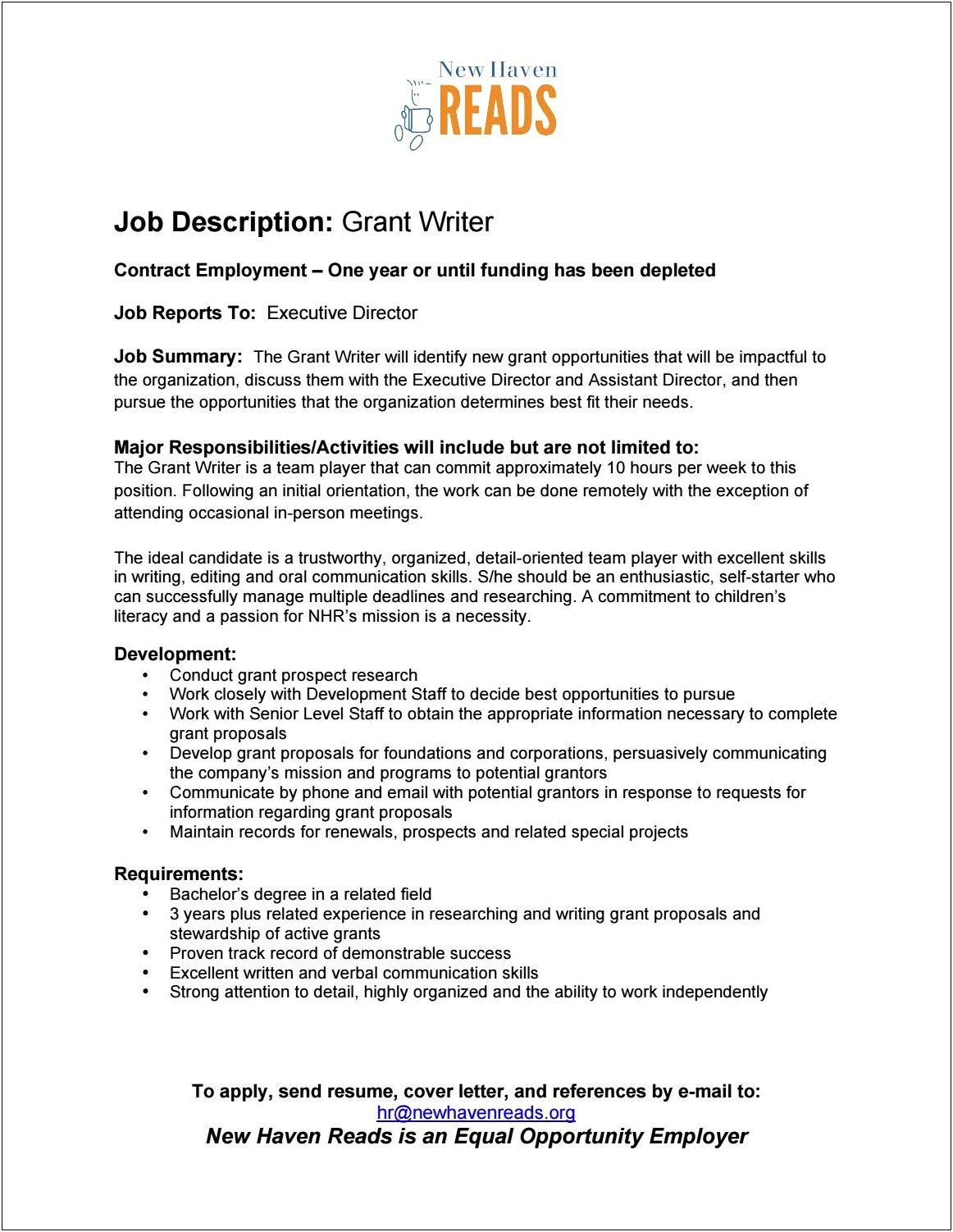 Grant Writer Job Description Resume