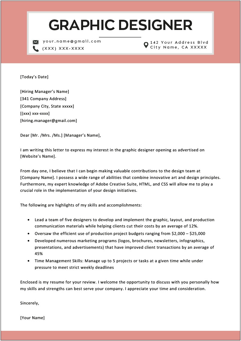 Graphic Design Cover Letter And Resume Ideas
