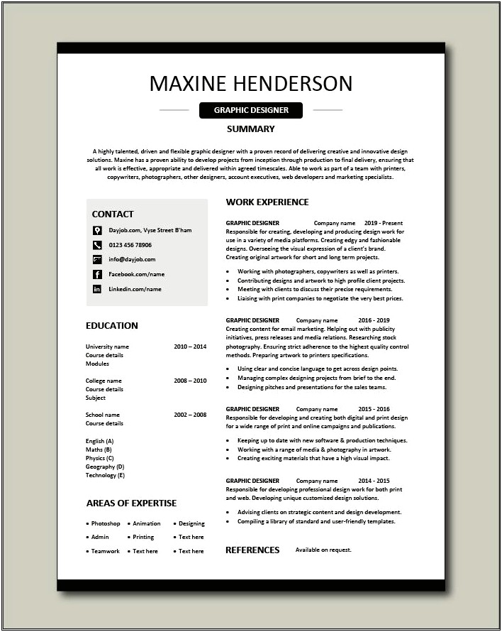 Graphic Design Job Responsibilities Resume