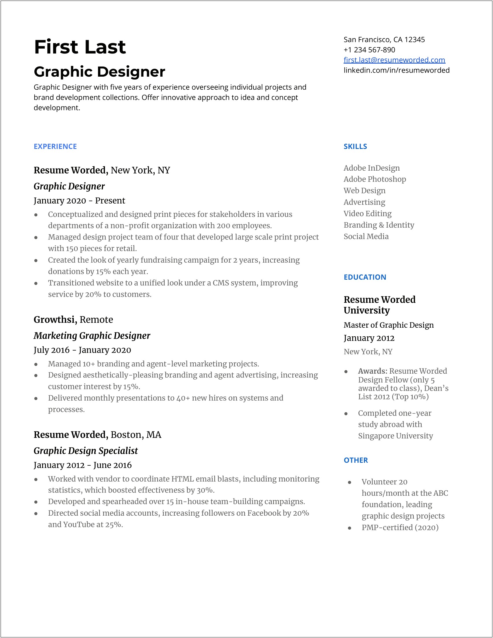 Graphic Design Sample Resume 2019