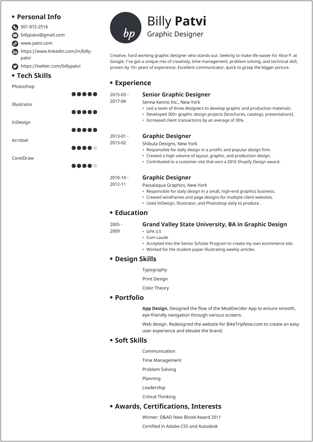 Graphic Design Skills List Resume