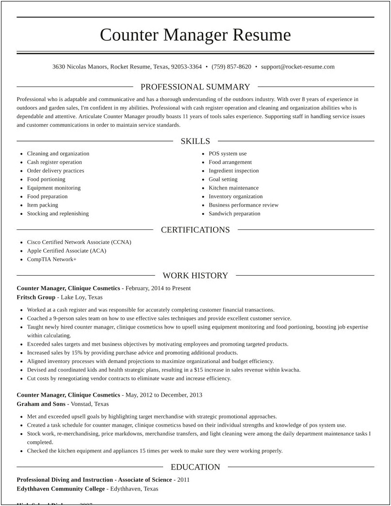 Great Example Of A Resume Of Counter Manager