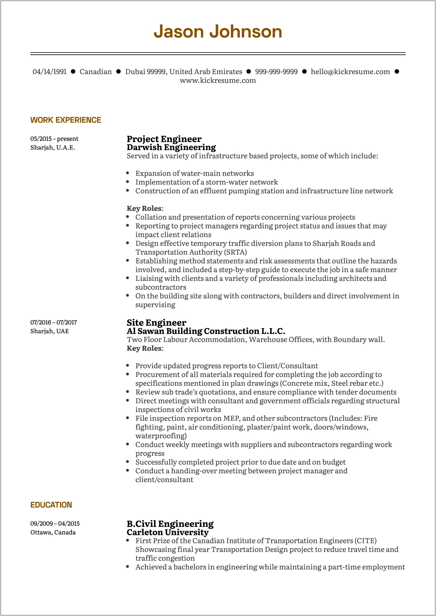 Great Examples Of A Engineering Resume