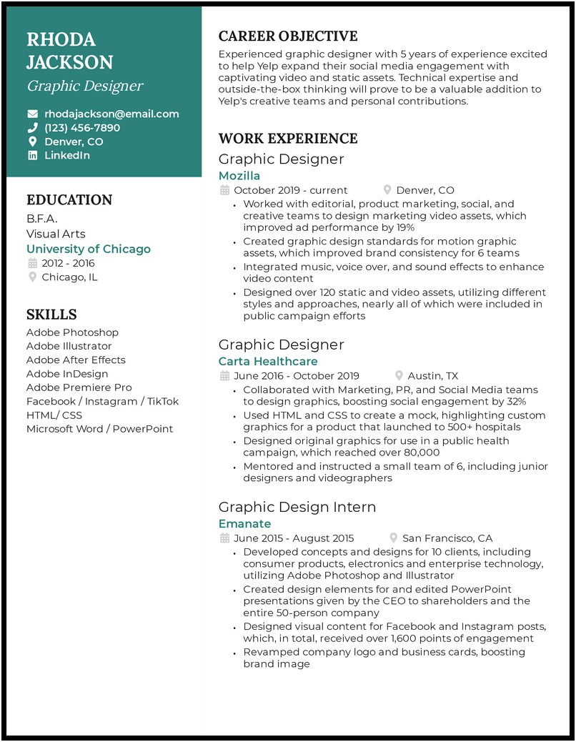 Great Examples Of No Experience Graphic Design Resume