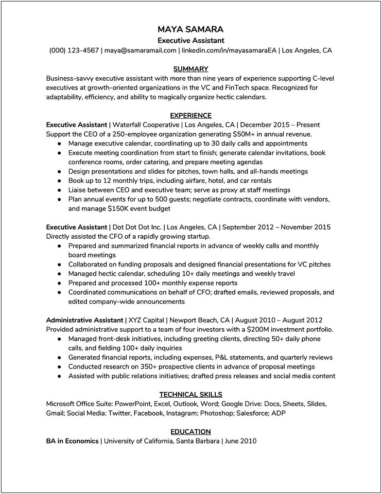 Great Executive Assistant Achievements On Resume Wording