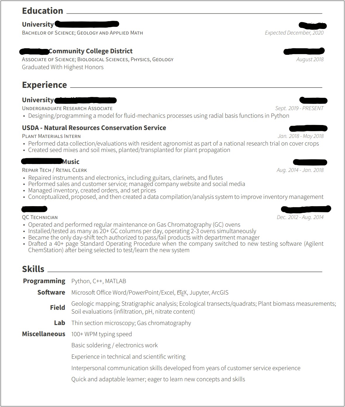 Great Resume Examples For College Graduates For Geology