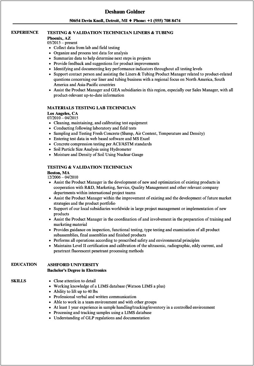 Great Resume Examples Lab Technician