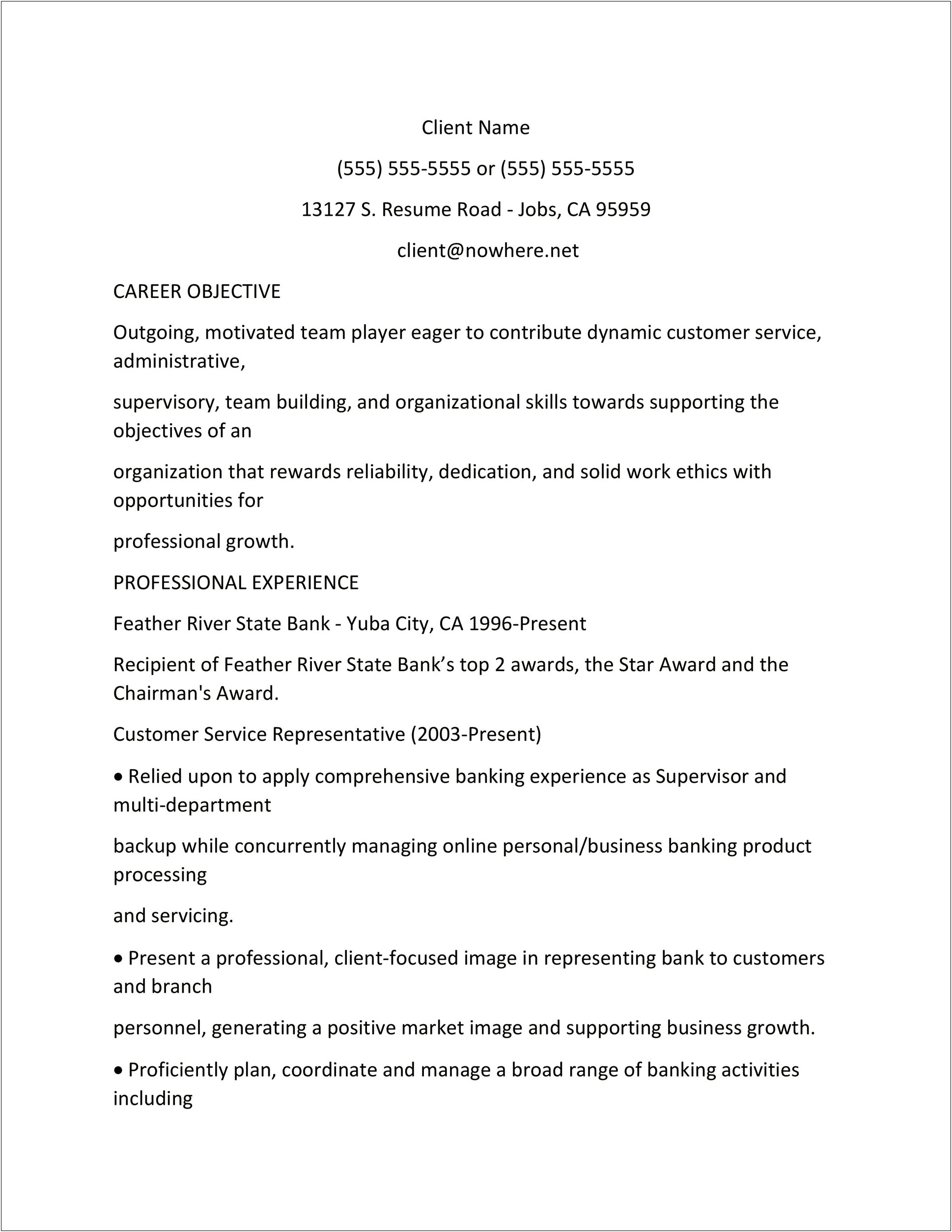 Great Resume Objectives For Customer Service