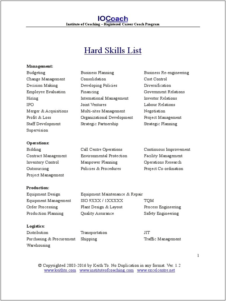 Great Resume Samples With Hard Skiils Statements