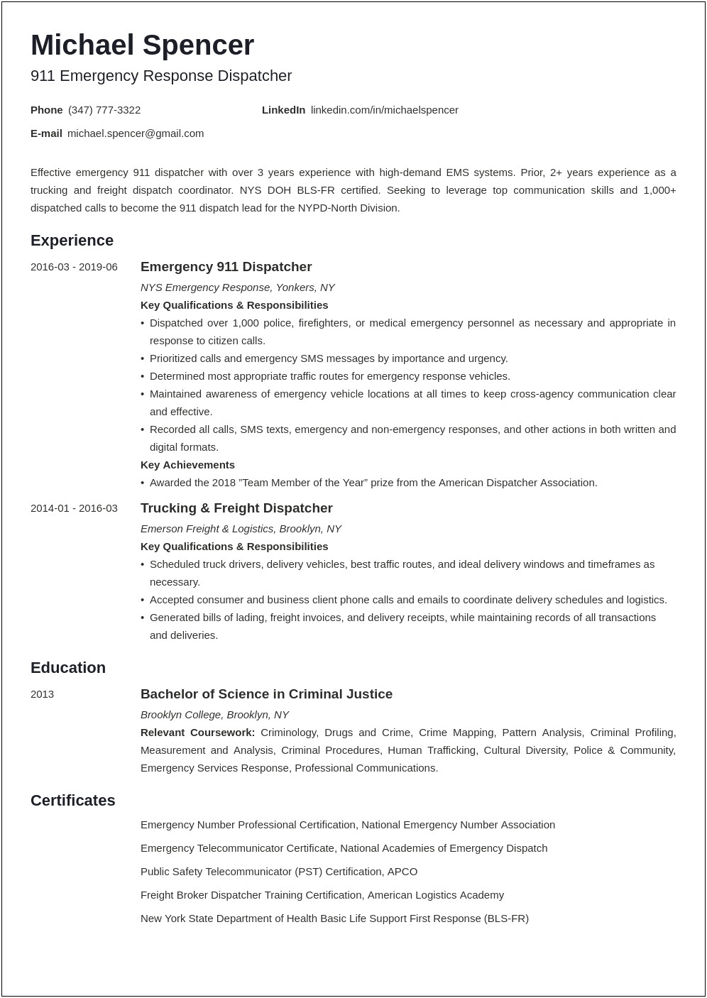 Great Skills And Ability For A Dispatcher Resume