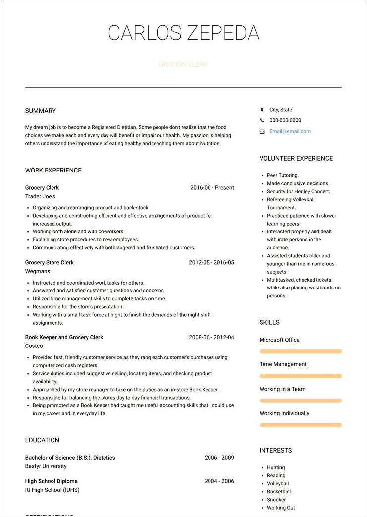 Grocery Clerk Job Description Resume