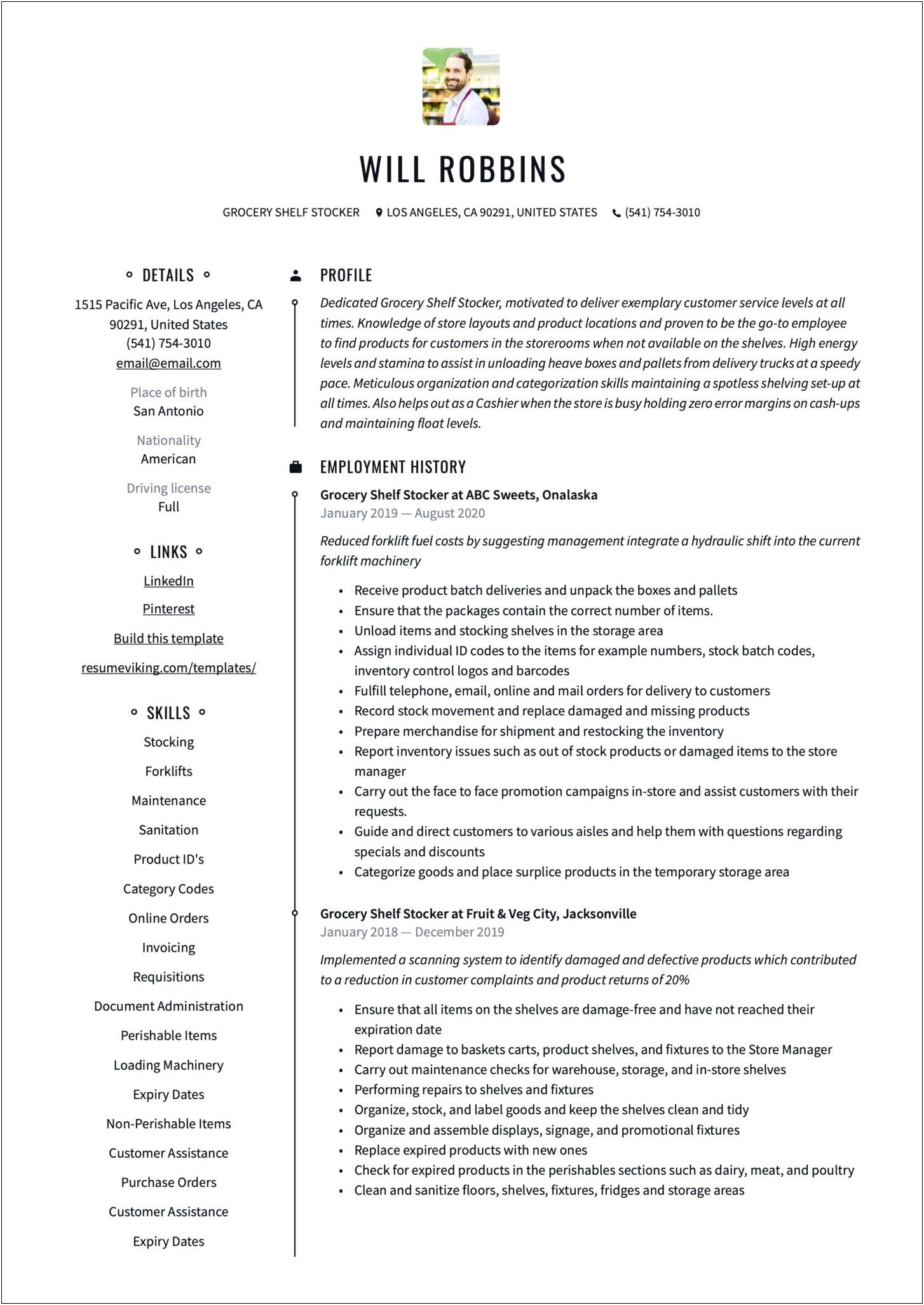 Grocery Stocker Job Description For Resume