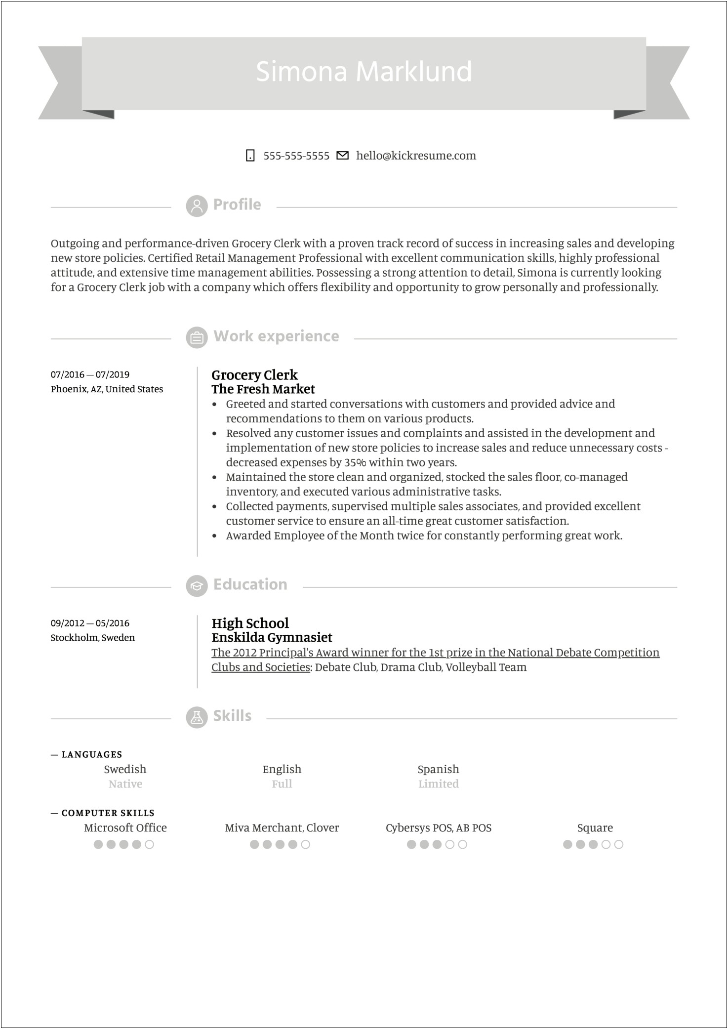 Grocery Store Clerk Resume Objective
