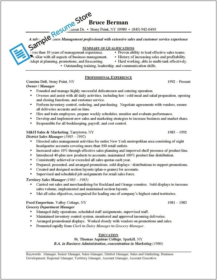 Grocery Store Department Manager Resume