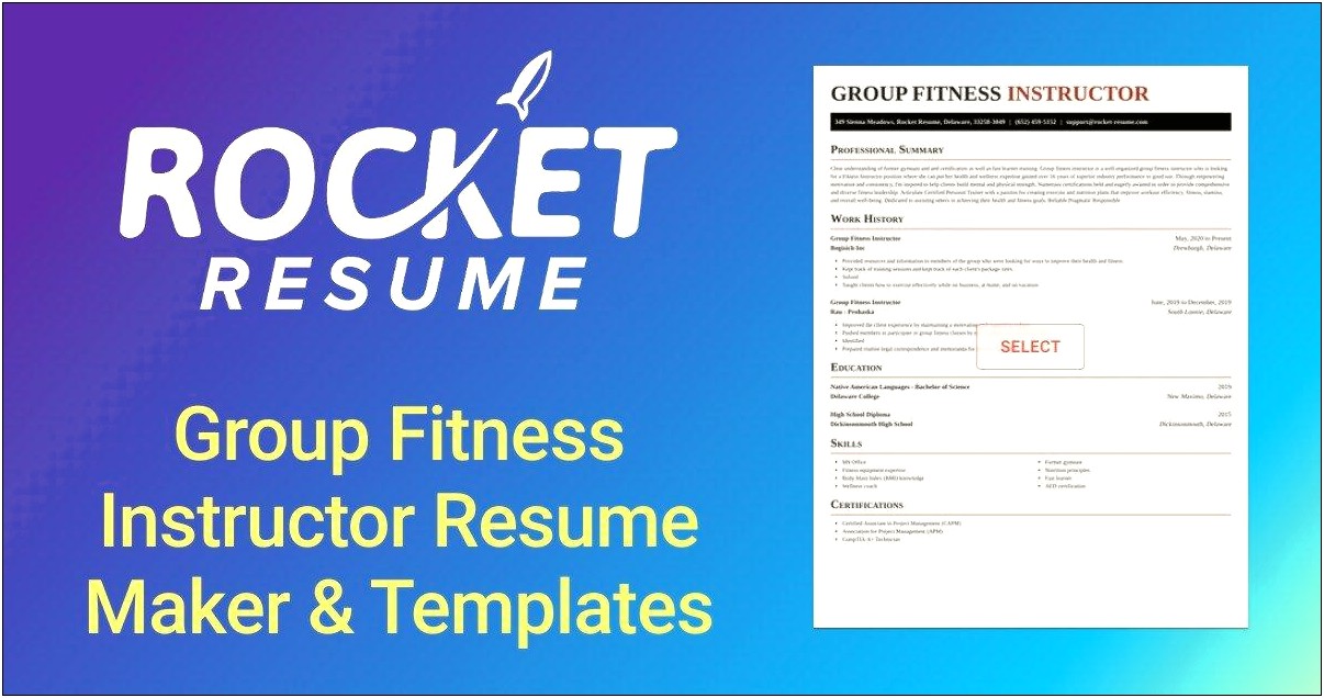 Group Fitness Instructor Customer Service Skills Resume